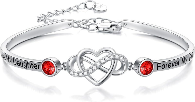 AOBOCO 925 Sterling Silver Adjustable Infinity Heart Bangle Bracelet for Sister Best Friend Daughter Mom Grandma Granddaughter Daughter in Law Godmother Goddaughter Stepmom Stepdaughter - Image 1